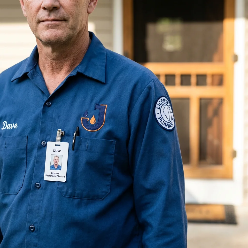 Licensed plumber showing ID badge in Millville, UT