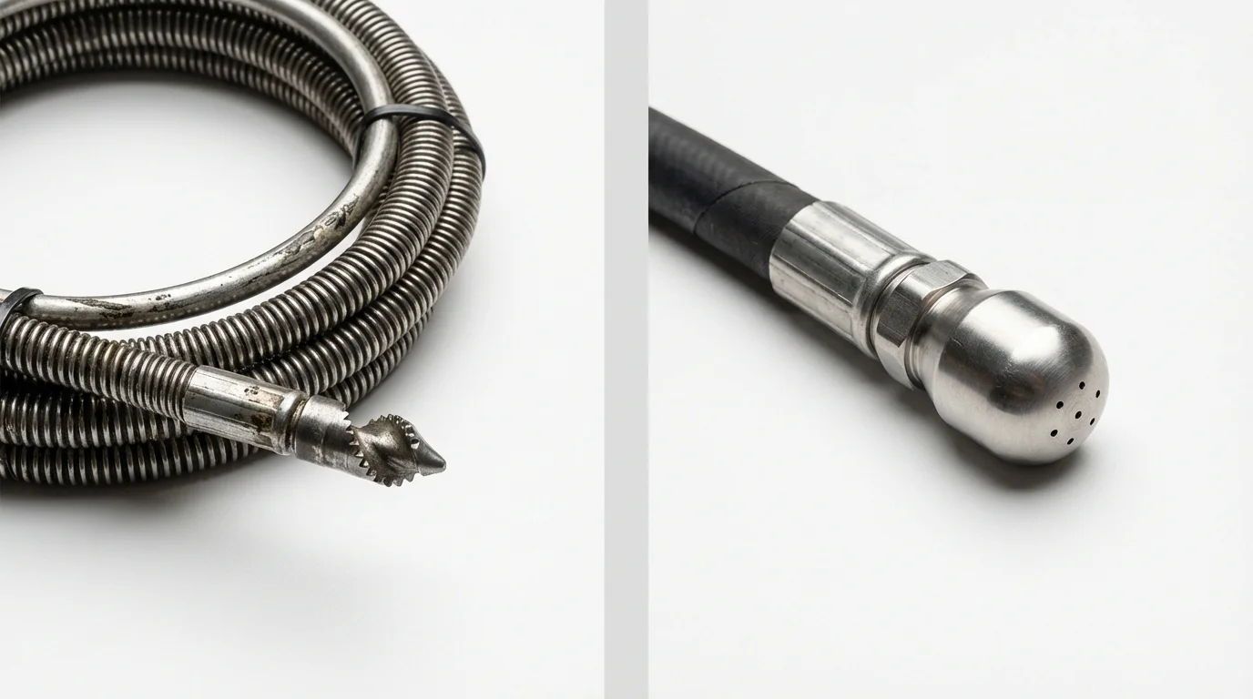 Drain snake cable and hydro jetting nozzle used for drain cleaning in Millville, UT