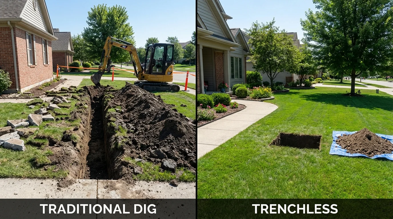 Trenchless sewer repair with minimal yard damage versus traditional excavation in Millville, UT
